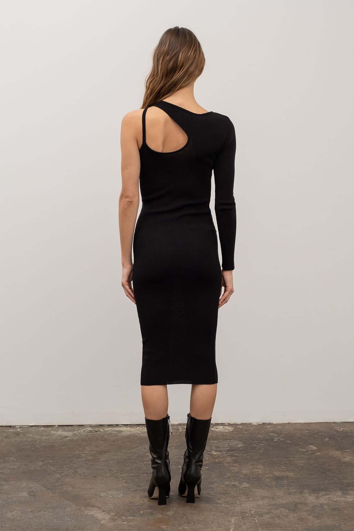 Moon River One Sleeve Cut Out Dress - Black - Image 2 of 2