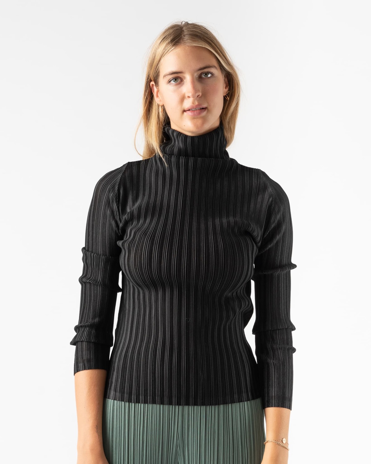 Pleats Please Issey Miyake Rib Pleats Basic Mock Neck - Black