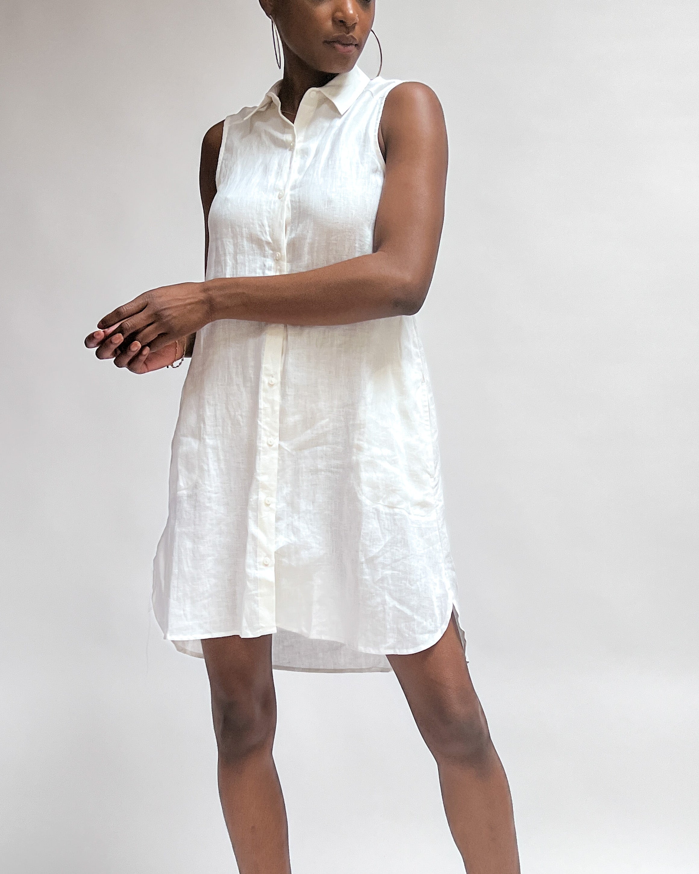 Linen Sleeveless Dress White Garmentory