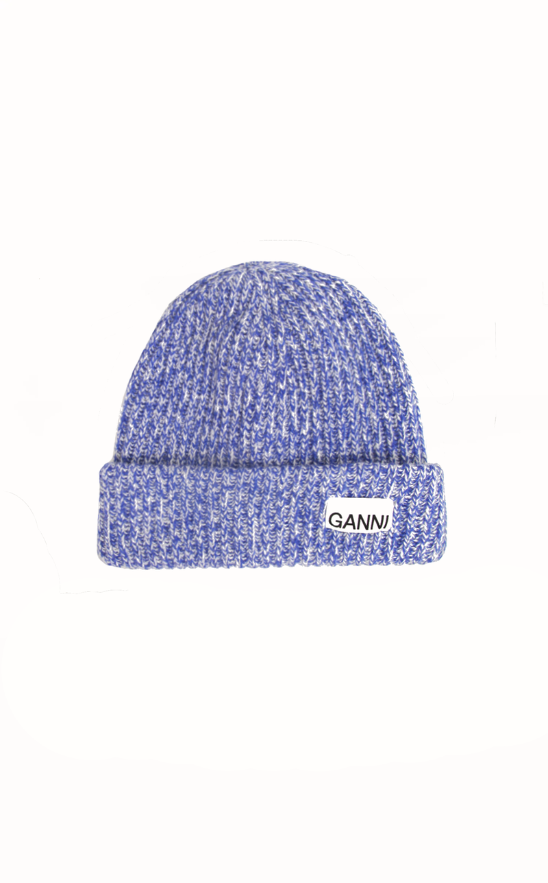 Ganni Rib Knit Beanie - Blue | Garmentory display picture 1