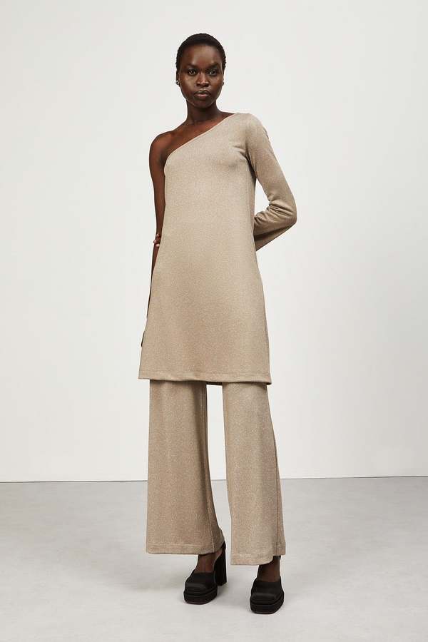Otto'dame One Shoulder Mini Dress - Taupe Glitter | Garmentory