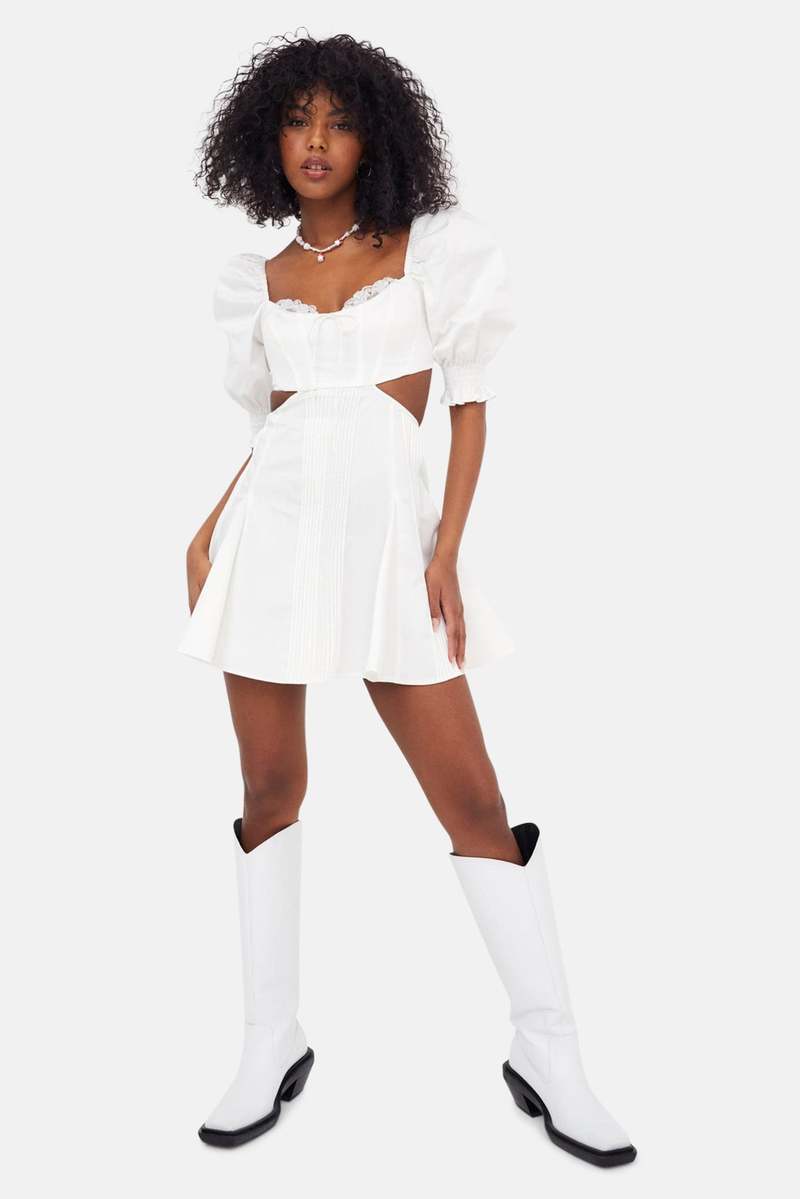 white mini eyelet dress White Ruffle Mini Dress | Cotton Dresses