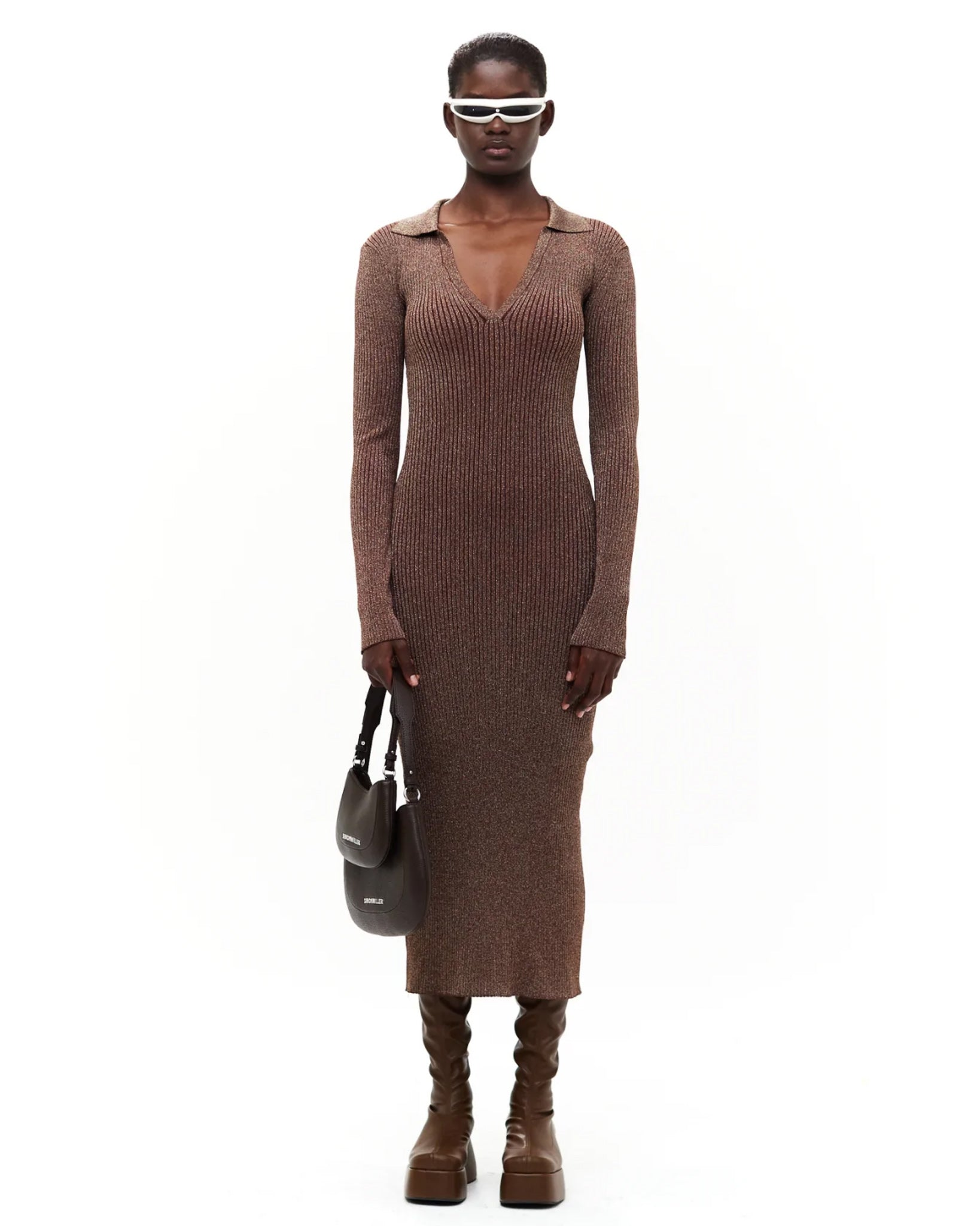 brown lurex dress Odelle Lurex Round Neck Ankle Gown main image 1