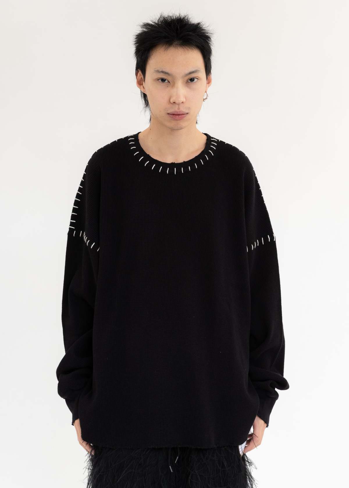 Black-DAMAGE-WAFFLE-CUT-LONG-