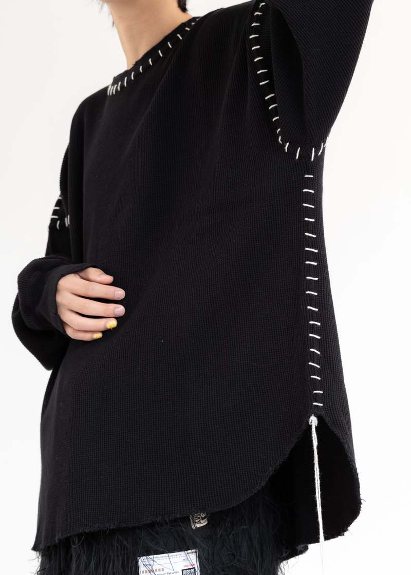 Discovered Damage Waffle Cut Long Sleeves - Black | Garmentory