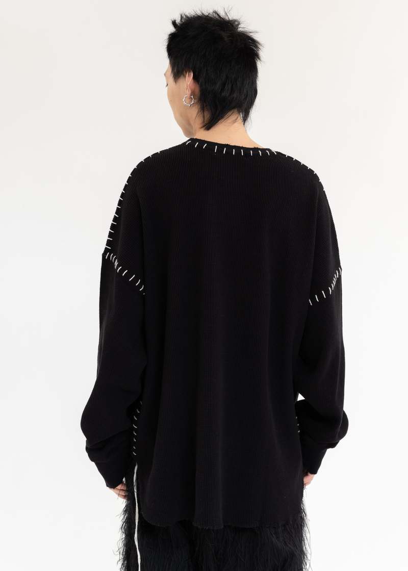 【DISCERNMENT】Merror Pigment Waffle Long Sleeve Merz b. Schwanen Waffle Structure Longsleeve, Oat – Glasswing