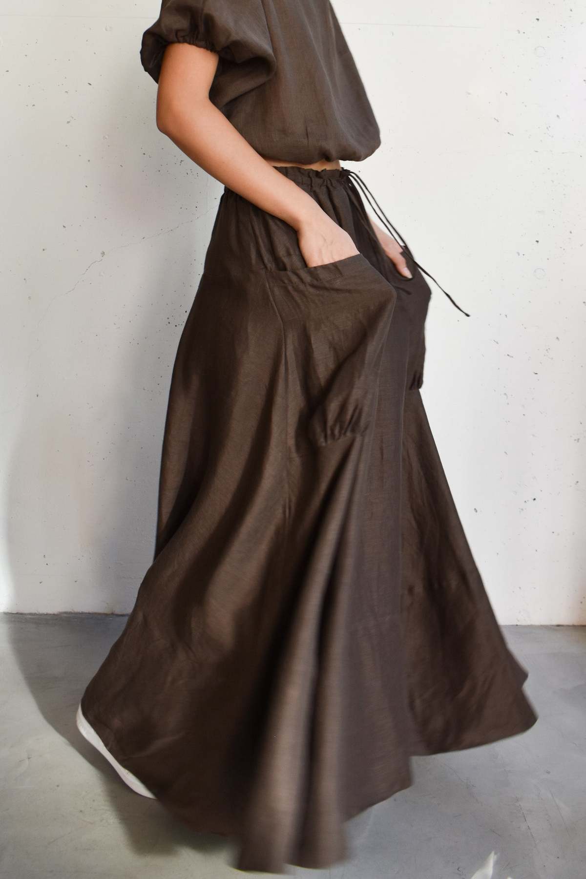 ◇LENINA◇ DAWN daily long skirt_2colors ELDINA Women's 2024 Summer Casual Long Skirt Black High