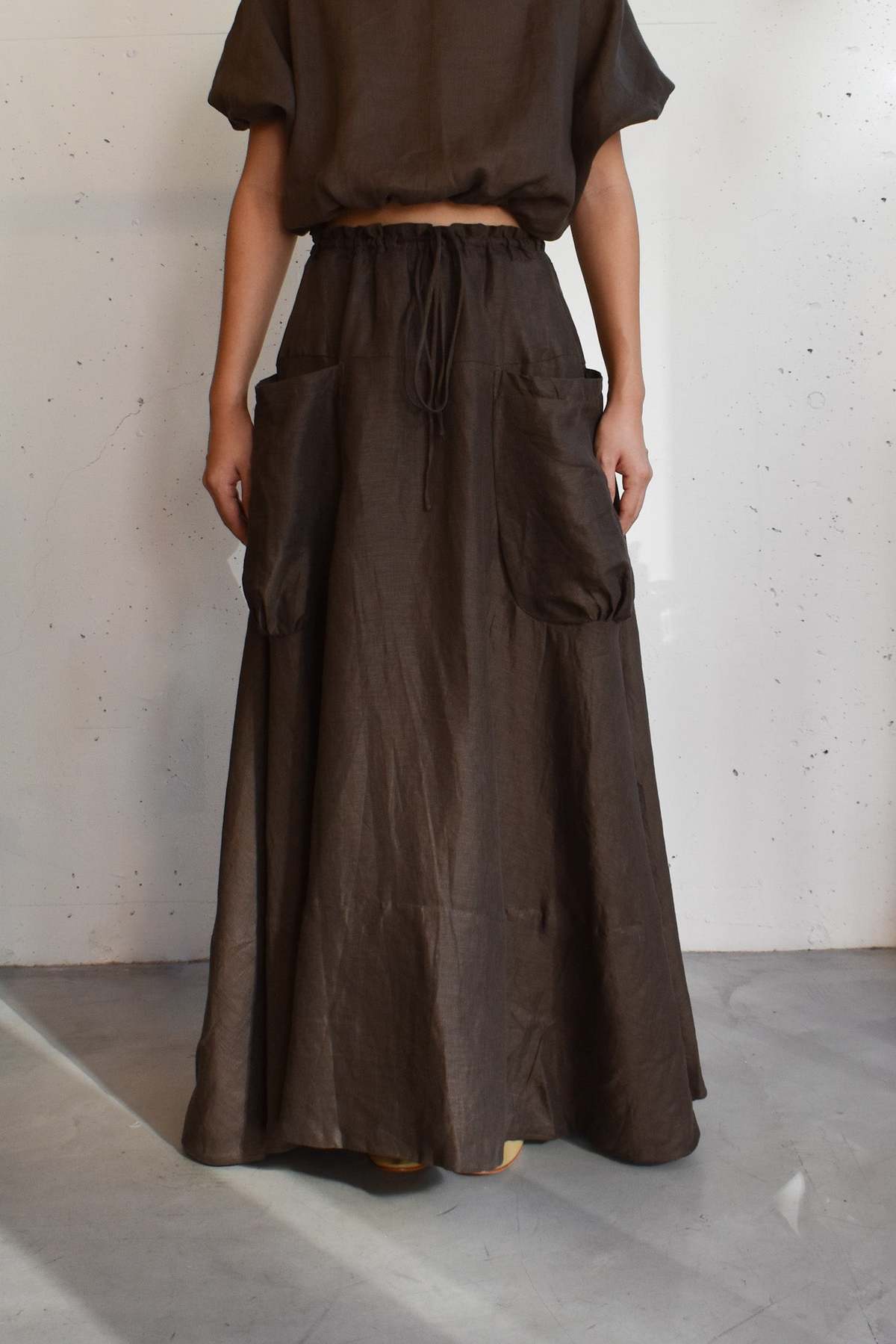 at dawn アットドーン LINEN LONG SKIRT マキシ丈スカート at Dawn. Linen Long Skirt - Brown | Garmentory