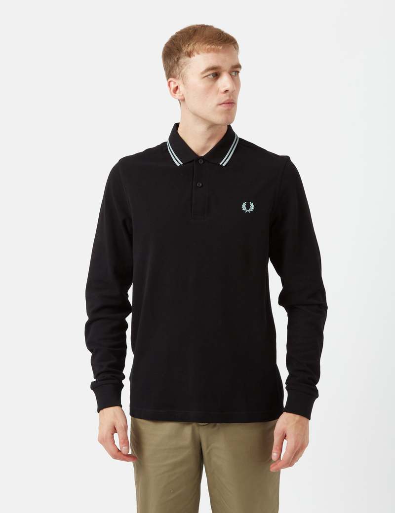 Fred Perry Twin Tipped Long Sleeve Polo Shirt - Black/Silver