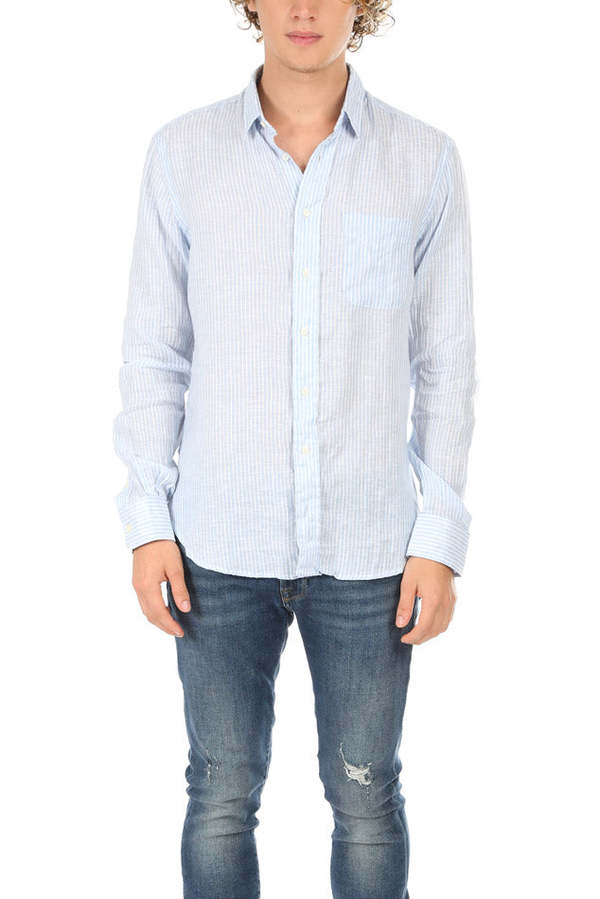 Blue&Cream Linen Button Down - Blue/White Stripe