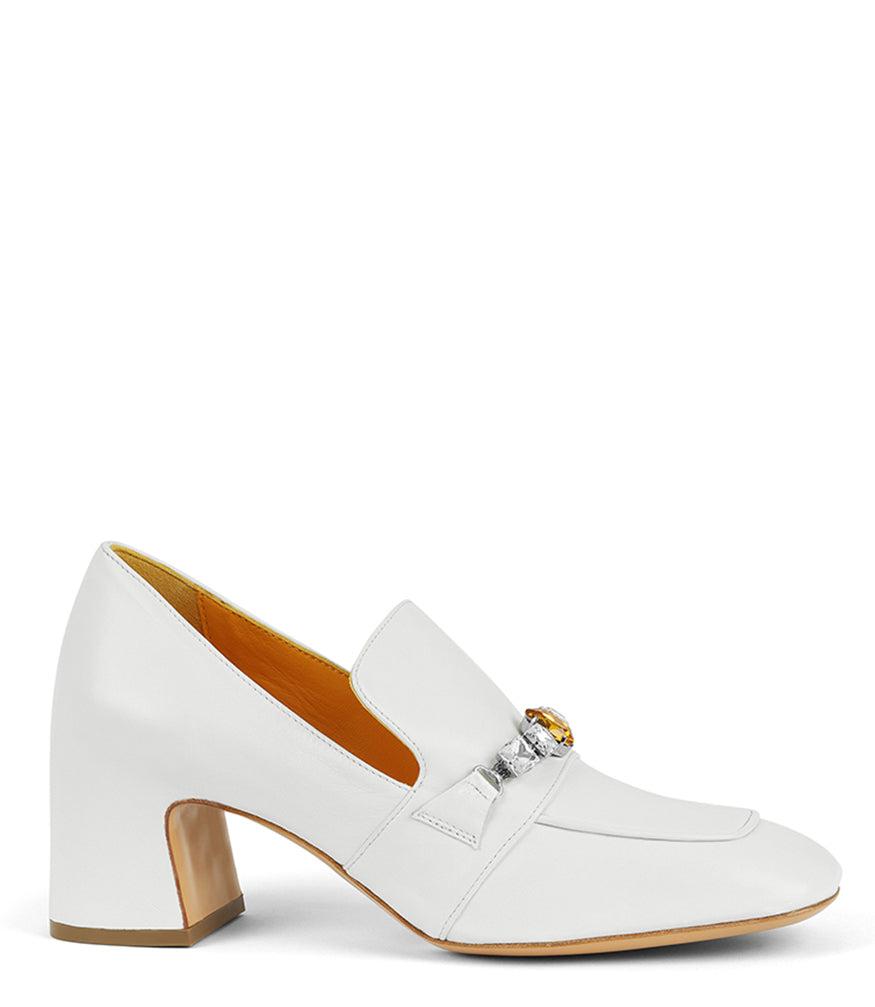 White Leather Lock Heel Loafer shoes Madison Maison Italy Career