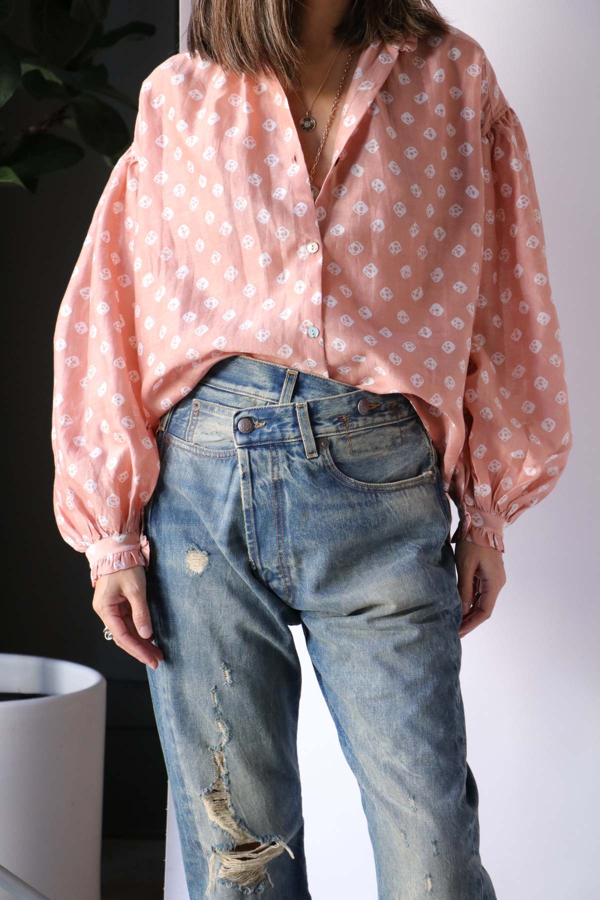 Alix of Bohemia Poet Milky Silk Blouse Taupe Coffee Garmentory