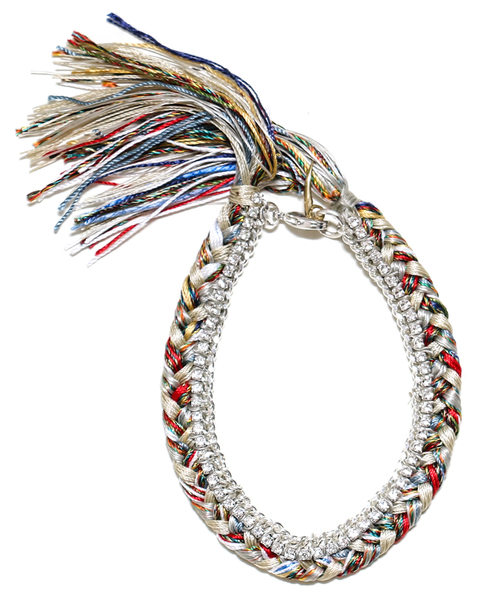 Alyssa Norton Multi Colored Silk Bracelet with Silver Chain and Clear Rhinestones Alyssa Norton Multi Colored Silk Bracelet with Silver Chain and Clear Rhinestones