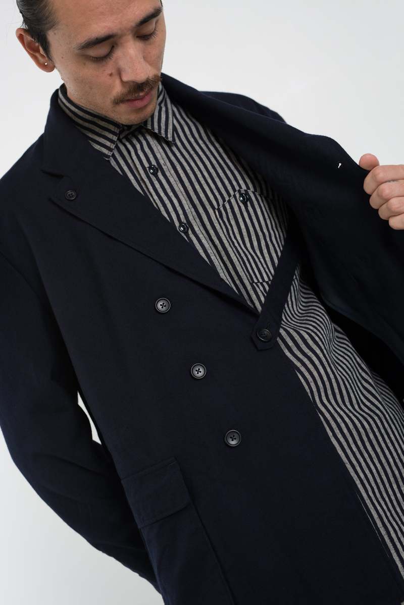 ジャケット・アウター ENGINEERED GARMENTS REEFER JACKET NAVY Engineered Garments Reefer Jacket, Black/Navy Geo Jacquard – Glasswing