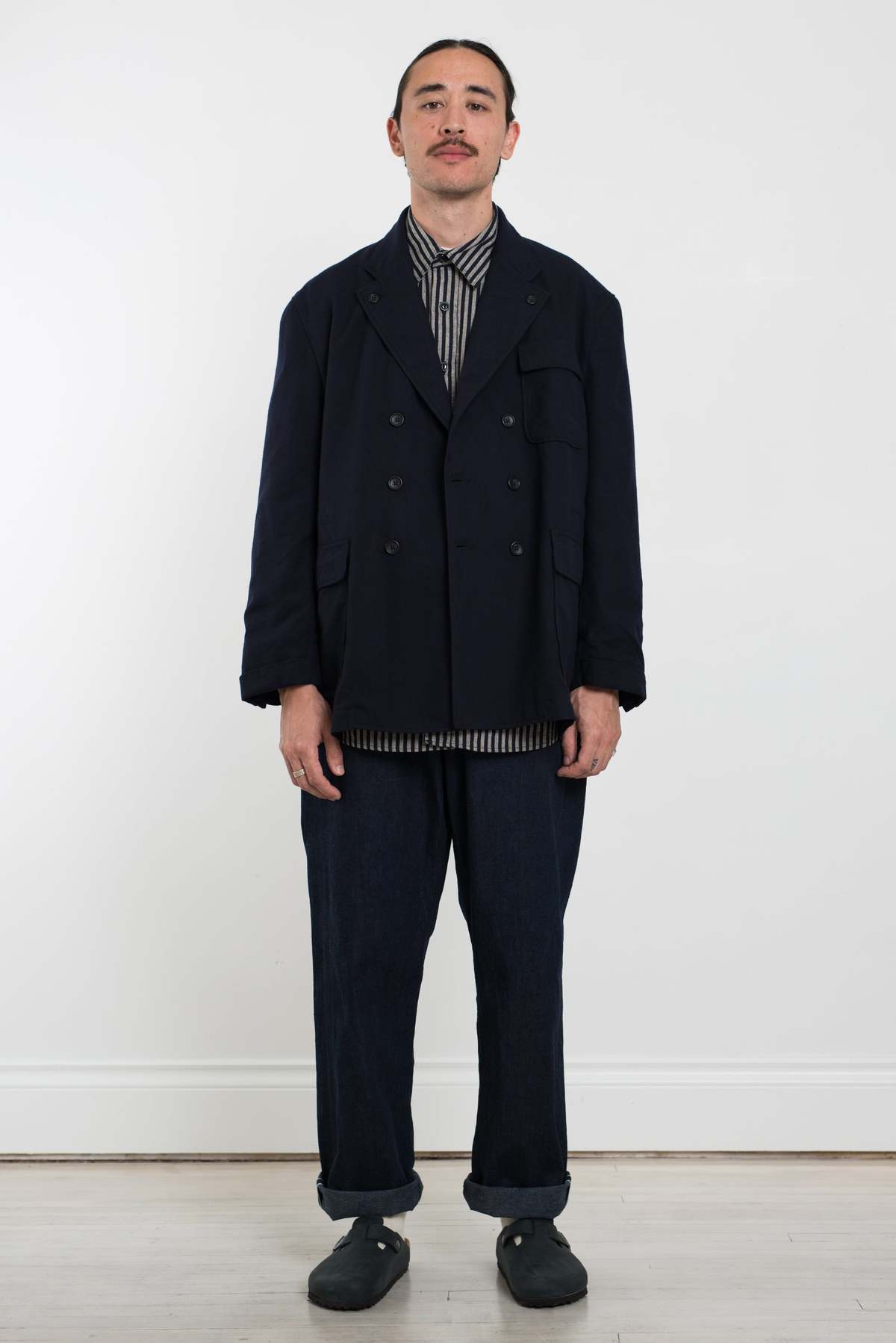 ジャケット・アウター ENGINEERED GARMENTS REEFER JACKET NAVY Engineered Garments Reefer Jacket, Black/Navy Geo Jacquard