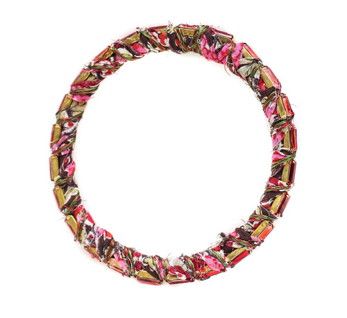 Alyssa Norton Red and Pink Fabric Wrapped Bangle with Red Baguette Rhinestones Alyssa Norton Red and Pink Fabric Wrapped Bangle with Red Baguette Rhinestones