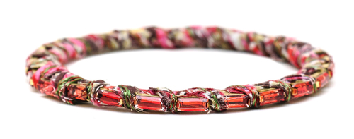 Alyssa Norton Red and Pink Fabric Wrapped Bangle with Red Baguette Rhinestones Alyssa Norton Red and Pink Fabric Wrapped Bangle with Red Baguette Rhinestones