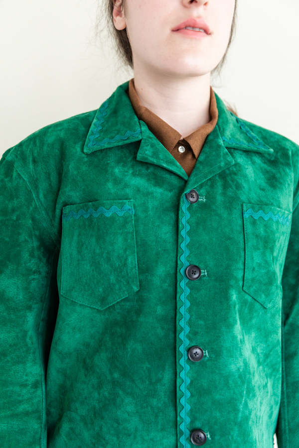 ジャケット・アウター BODE SUEDE RICKRACK WORKSHIRT 22AW XS/S Bode Suede Rickrack Workshirt - Green | Garmentory