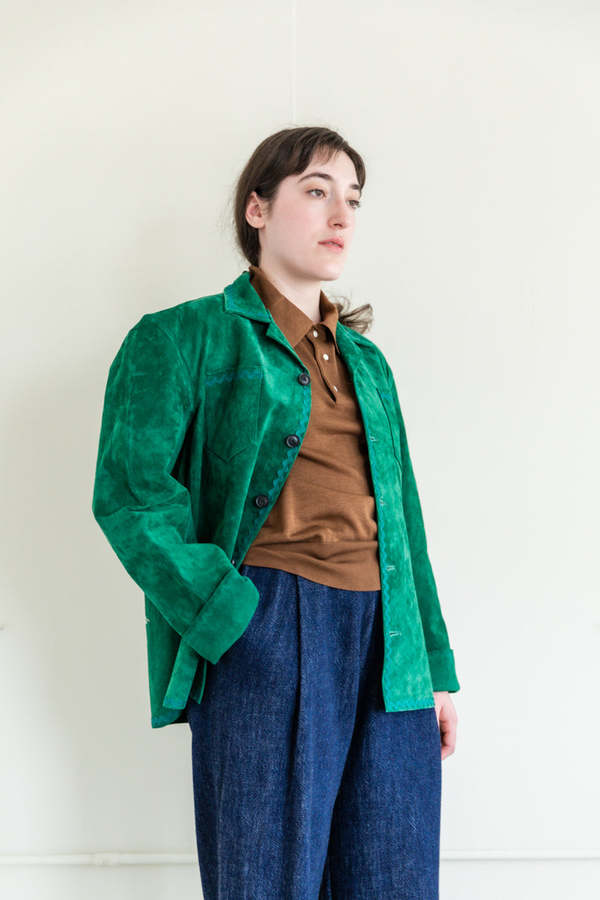 Bode Suede Rickrack Workshirt - Green | Garmentory
