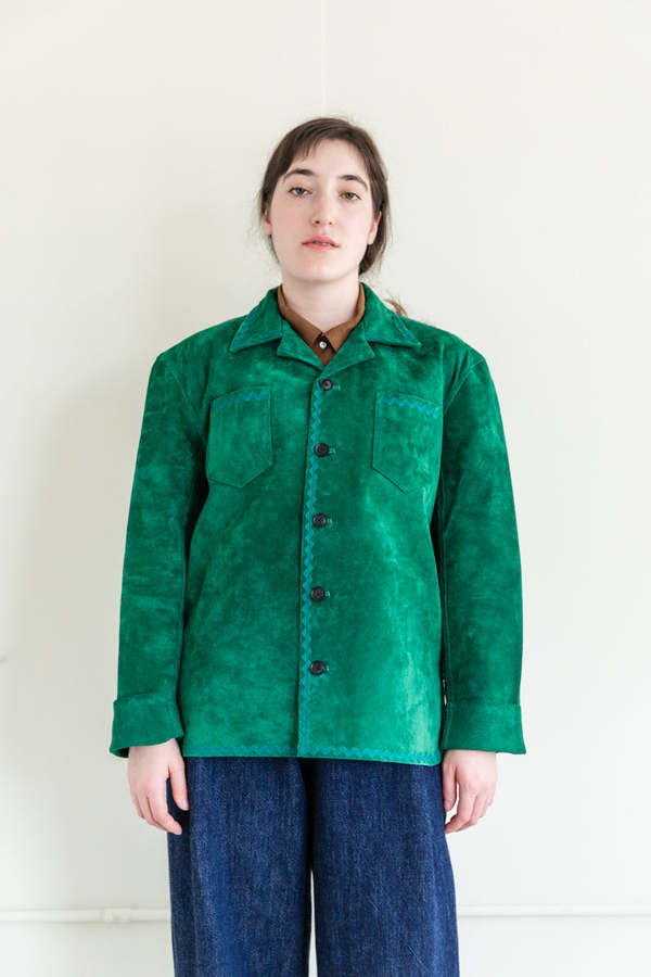 ジャケット・アウター BODE SUEDE RICKRACK WORKSHIRT 22AW XS/S Bode Suede Rickrack Workshirt - Green | Garmentory