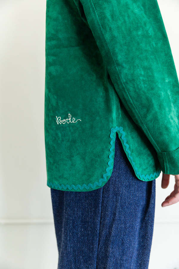 Bode Suede Rickrack Workshirt - Green | Garmentory