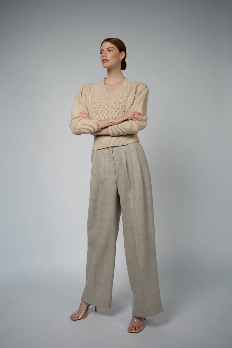 Andrada Cable Knit Cashmere Sweater - Beige Sparkle