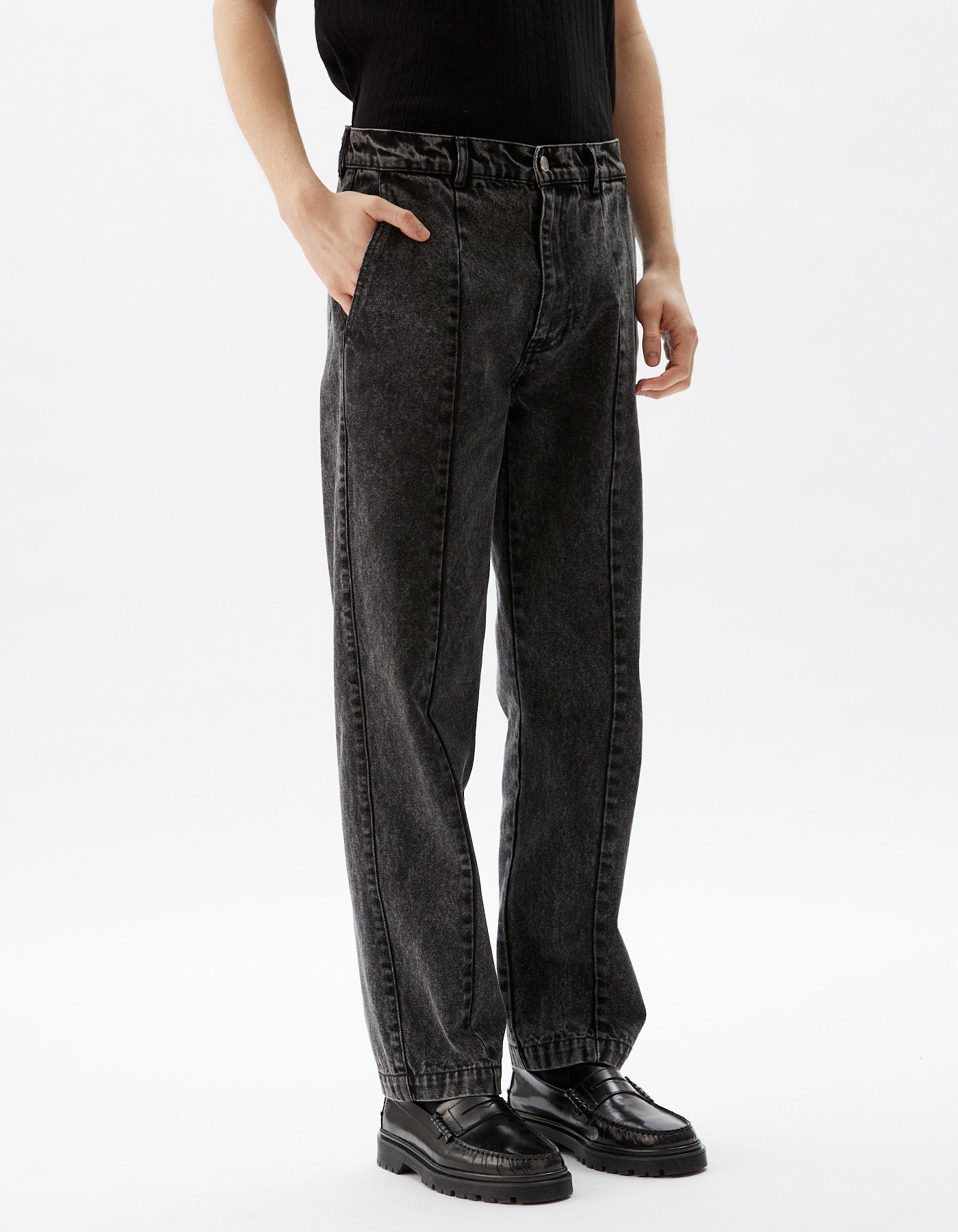 Schnayderman's Alef Denim Front Seam Trousers - Washed Black | Garmentory