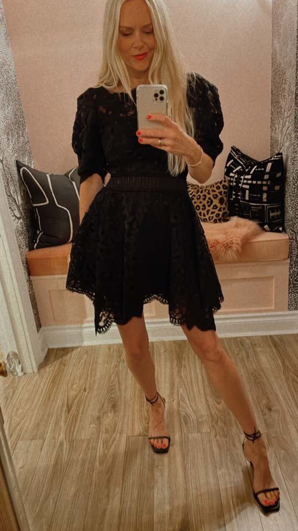 Jonathan Simkhai Beverly Lace Short Sleeve Mini Dress - Black on Garmentory