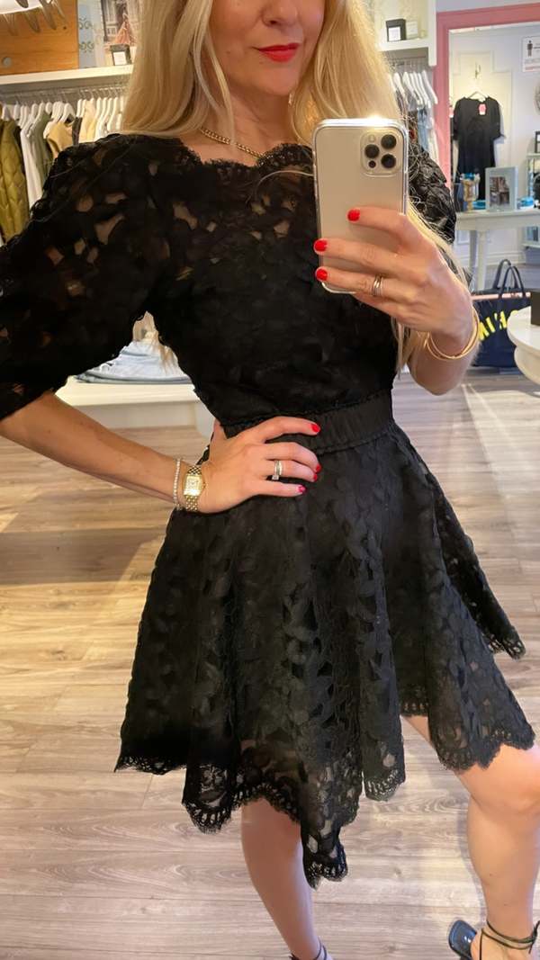 Jonathan Simkhai Beverly Lace Short Sleeve Mini Dress - Black