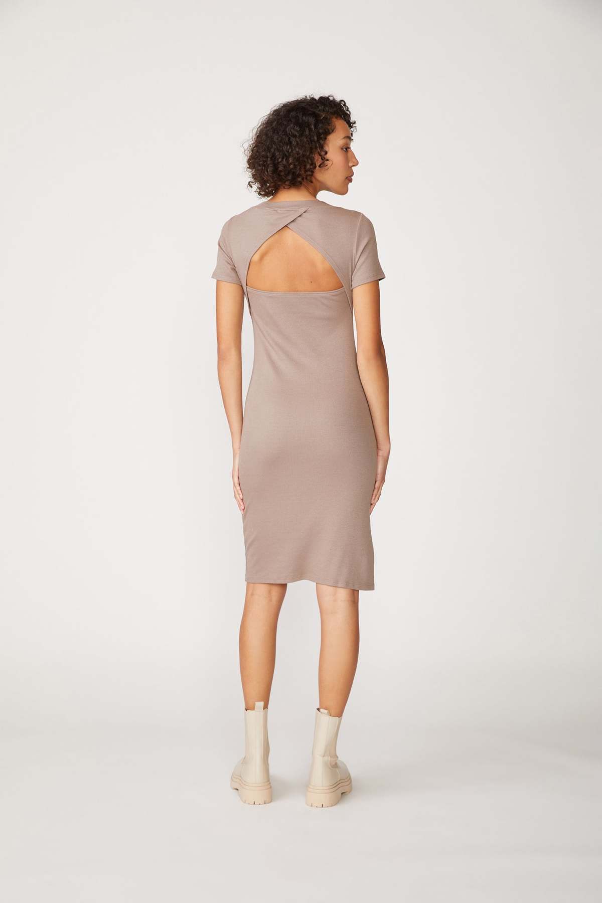 open lace back dress Ribbed Open-Back Halter Slit Midi Dress Black / Medium