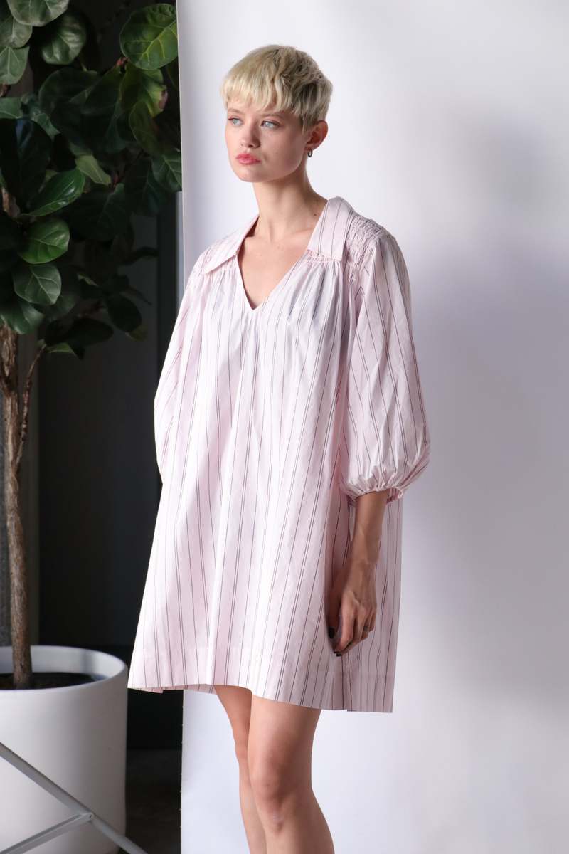 Ganni Stripe Cotton Mini Dress - Shrinking Violet | Garmentory