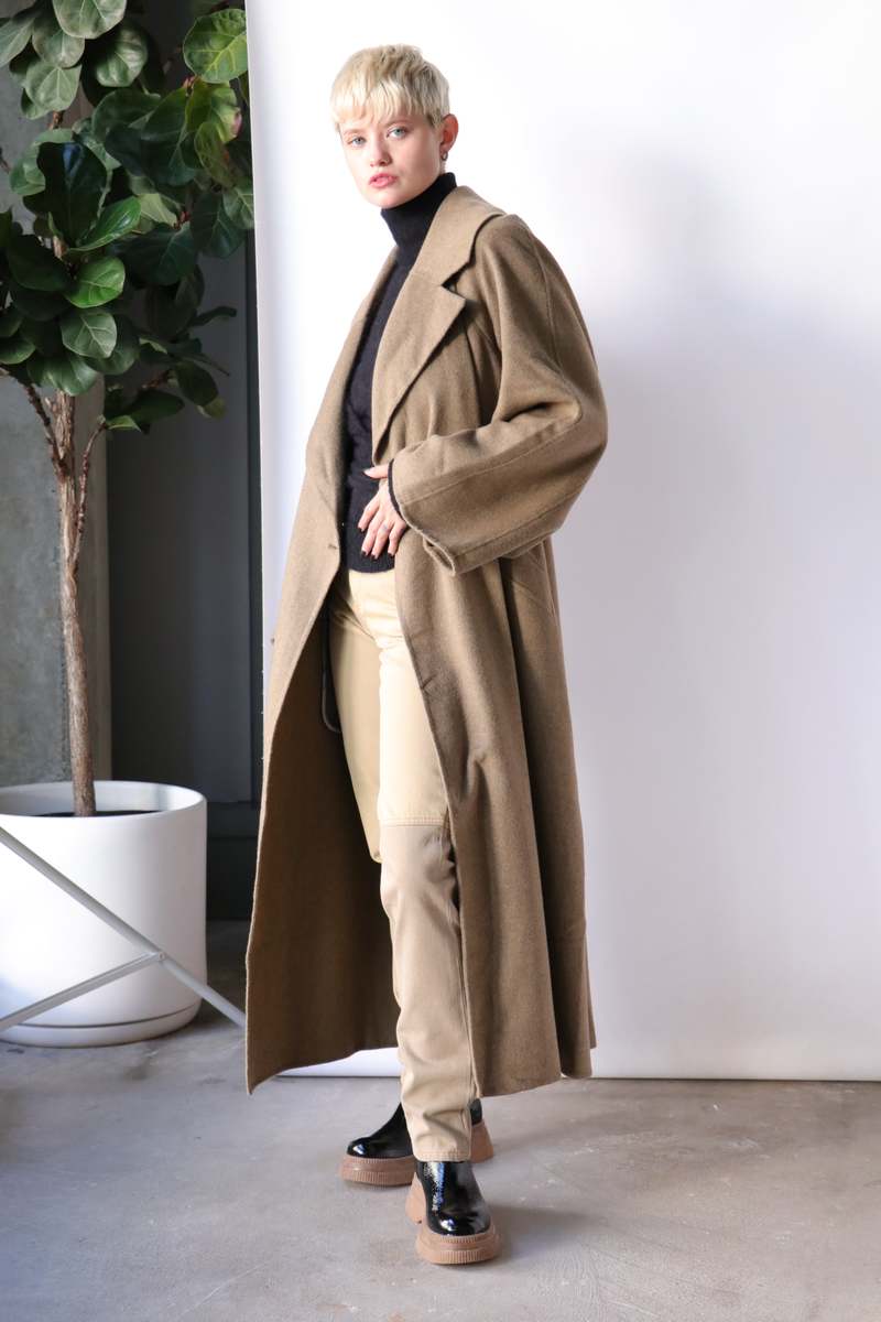 Ganni Wool Long Coat - Petrified Oak | Garmentory