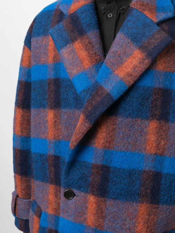 Henrik Vibskov Fisherman Long Coat - Blue/Orange Tiles | Garmentory