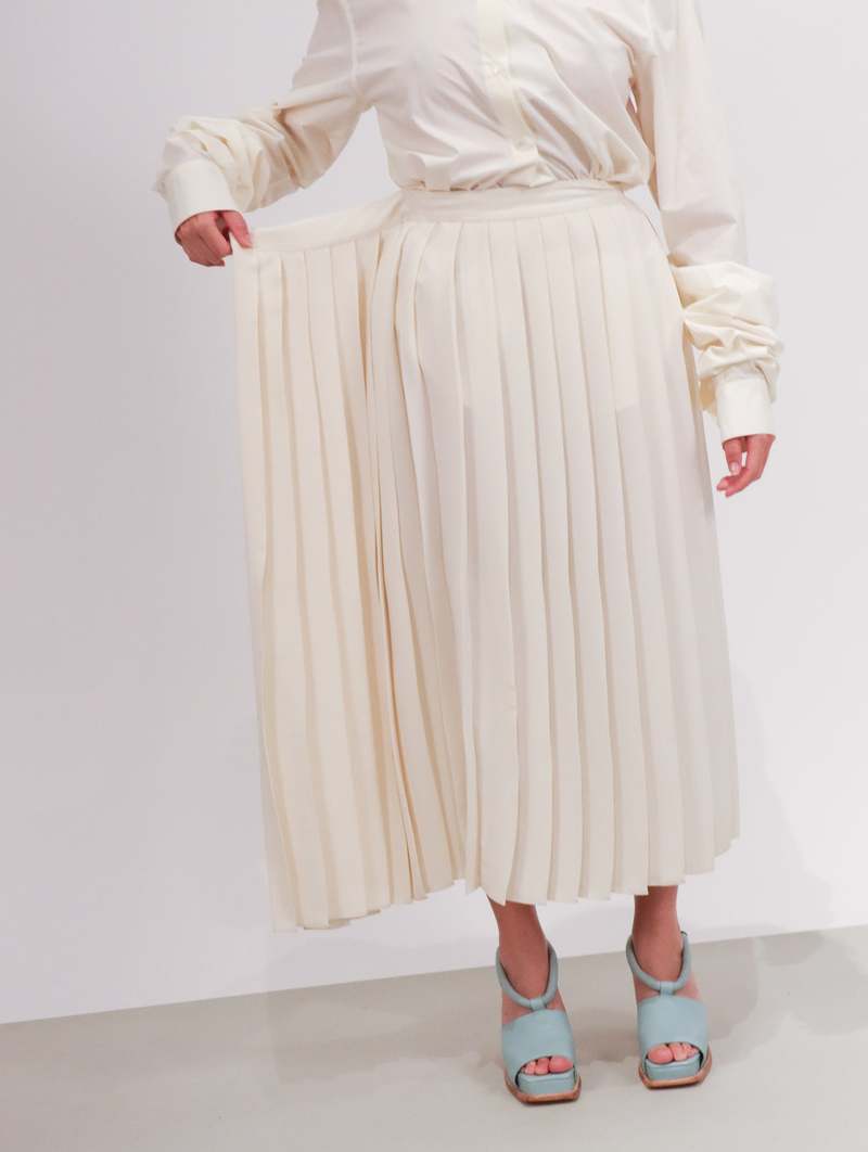 Maison Margiela Pleated Side Drape Midi Skirt in - Off White