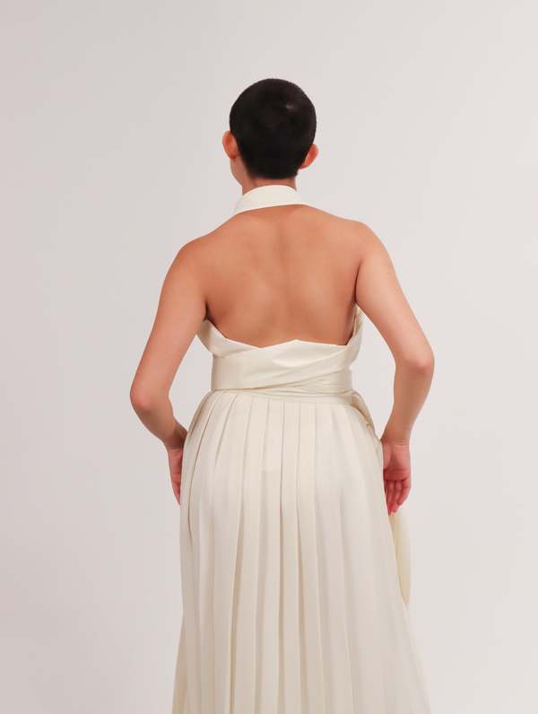 Maison Margiela Pleated Side Drape Midi Skirt in - Off White