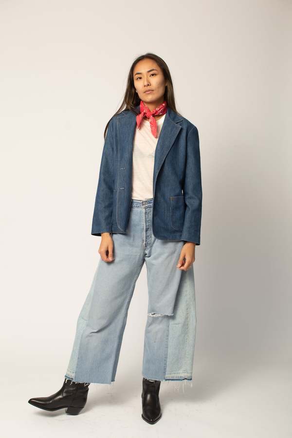 Vintage Washed Pocket Denim Blazer