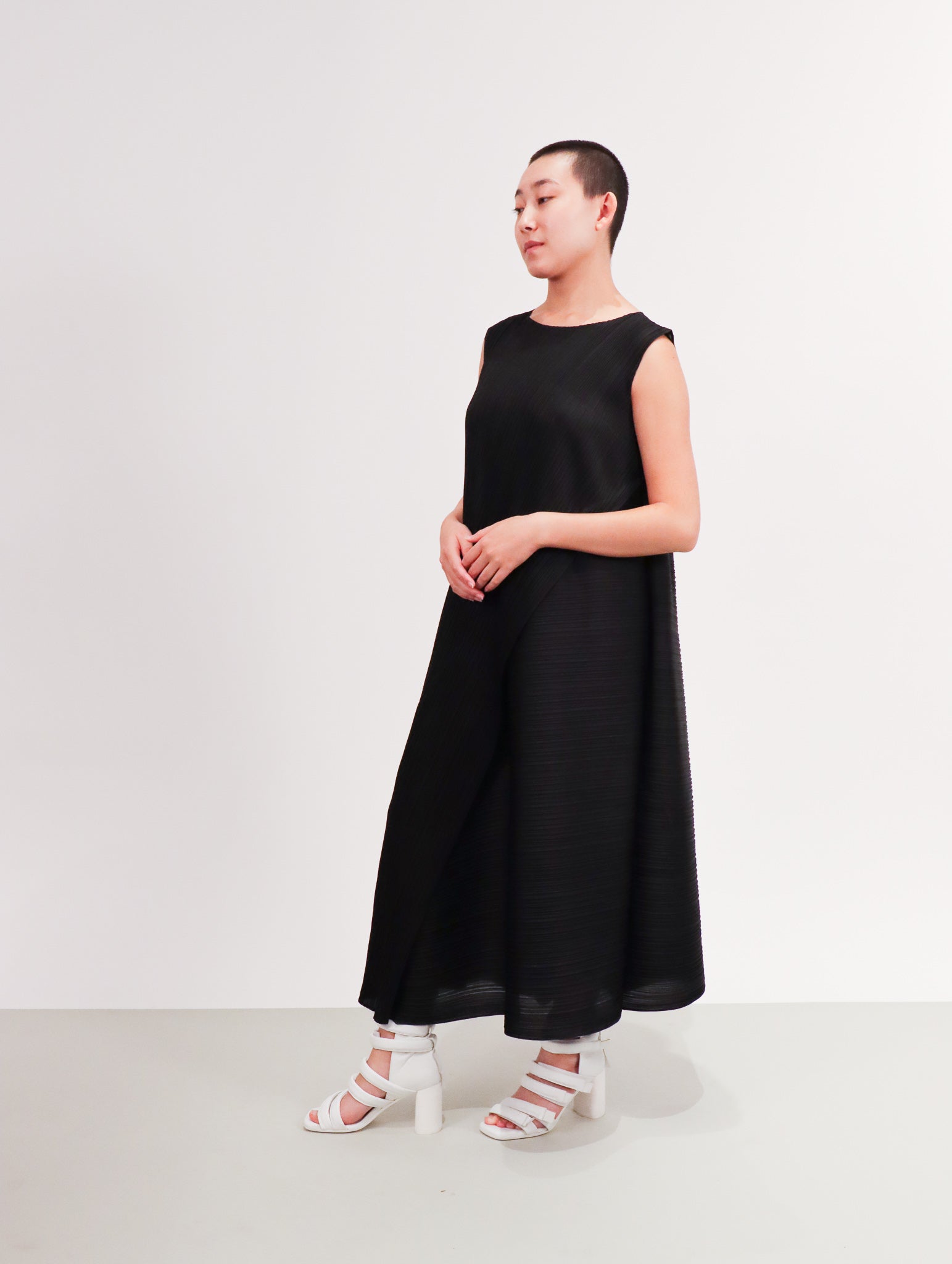 Pleats Please by Issey Miyake Diagonal Pleats Dress in Black  