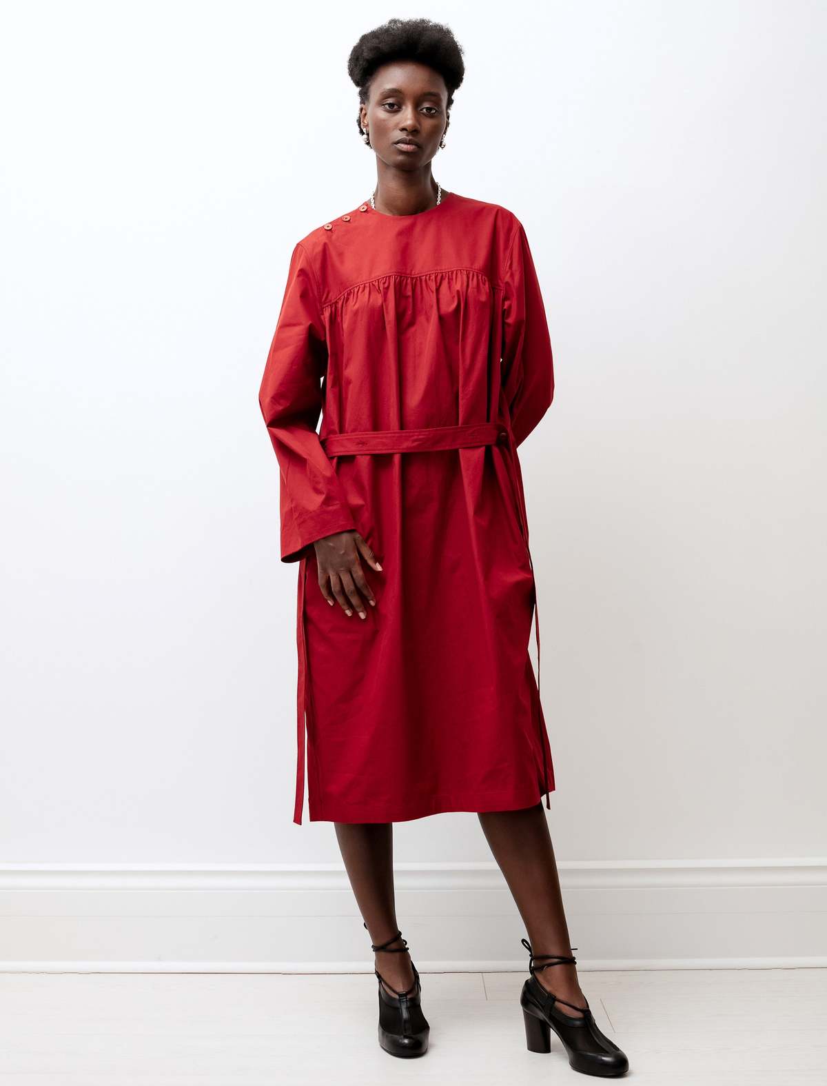 open lace back dress Lemaire Vermillon Pleated Blouse Dress DR1118 main image 1