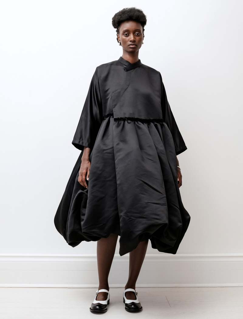 Comme des Garçons Satin High Neck Balloon Hem Dress - Black
