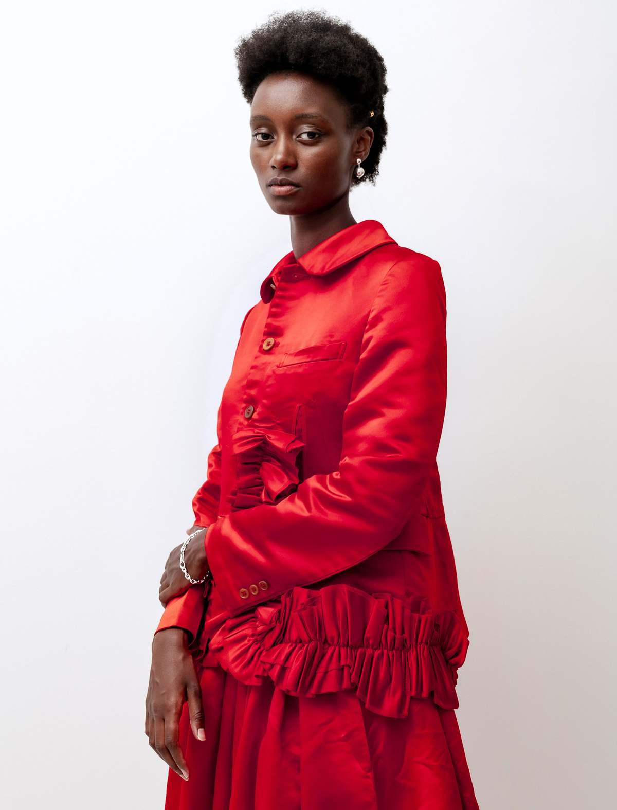 Comme des Garçons Satin Ruffle Jacket - Lipstick Red | Garmentory