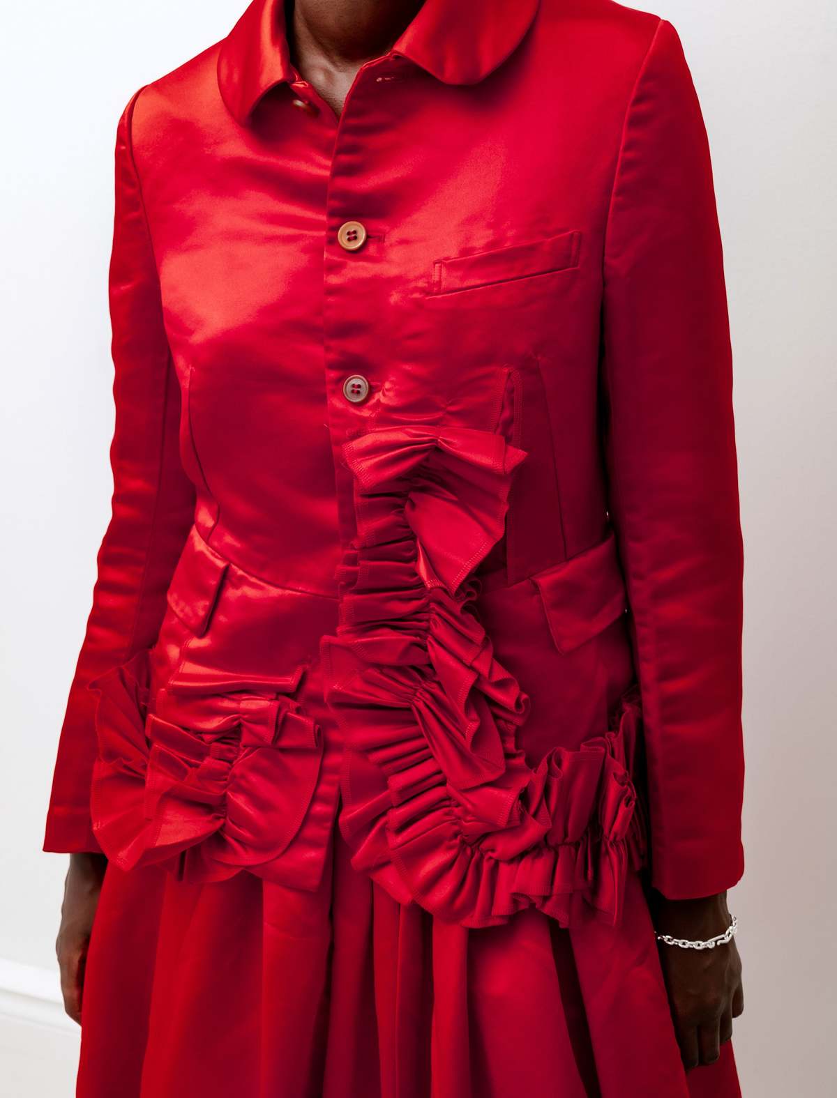 Comme des Garçons Satin Ruffle Jacket - Lipstick Red | Garmentory