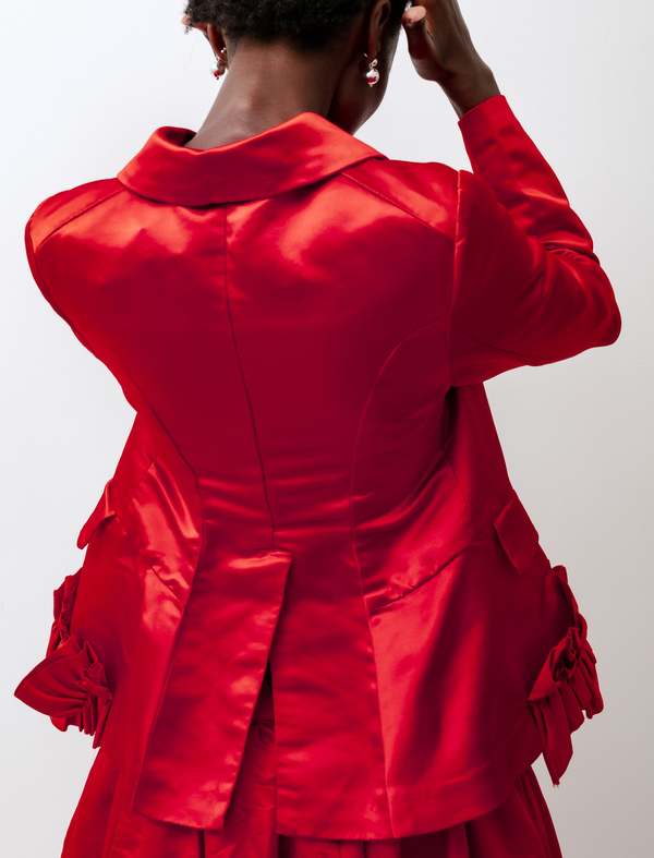 Comme des Garçons Satin Ruffle Jacket - Lipstick Red | Garmentory