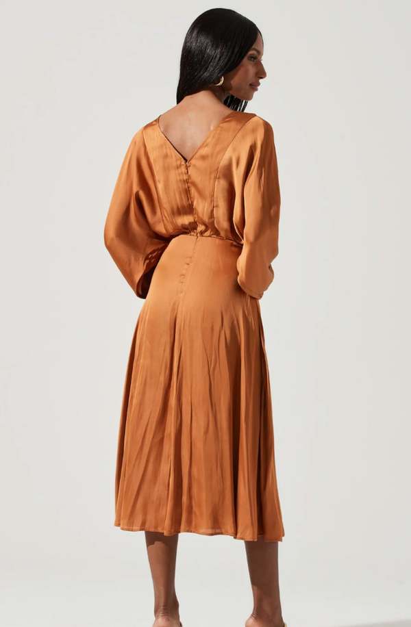 knee length dresses for ladies Chateau Satin Dolman Sleeve Midi Dress Chocolate / S by Sugarlips main image 0