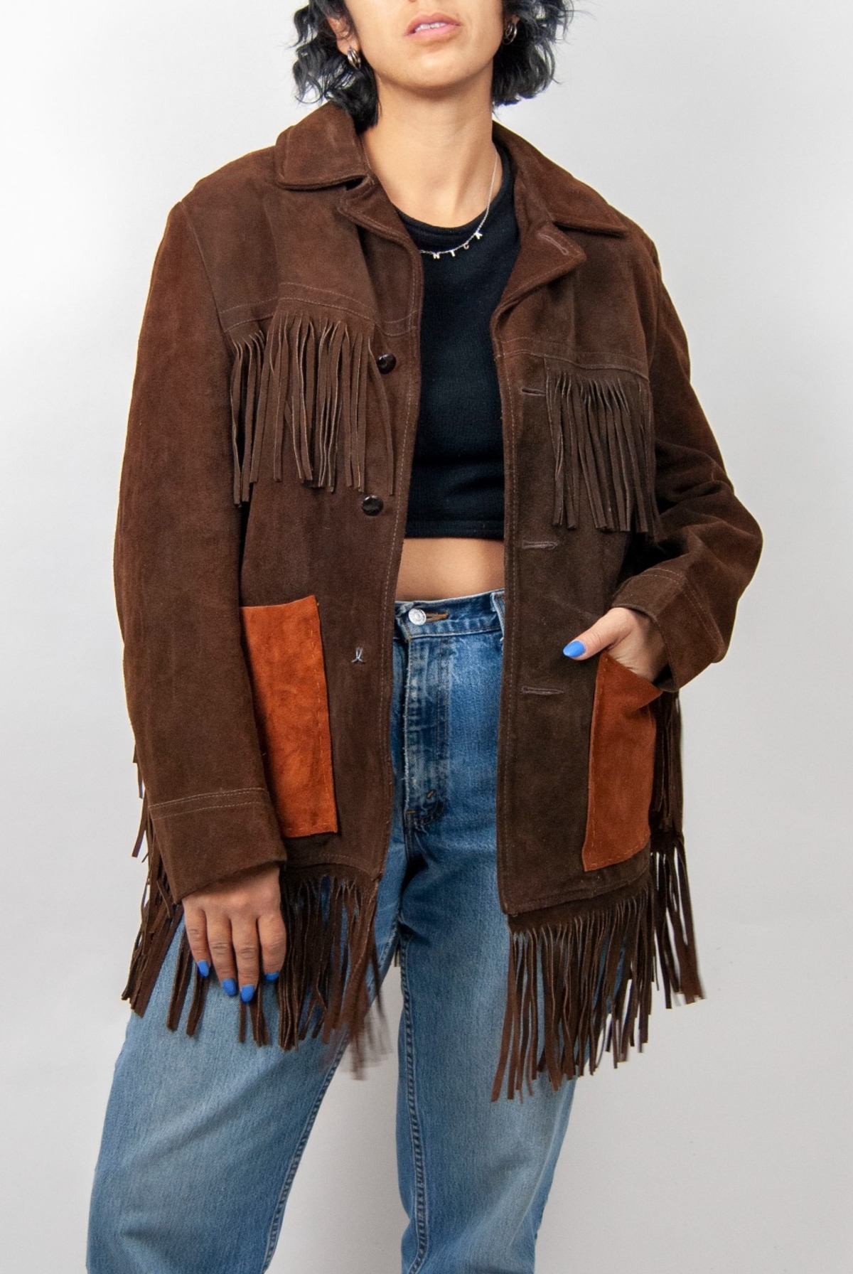 70s dark brown leather fringe jacket | Garmentory