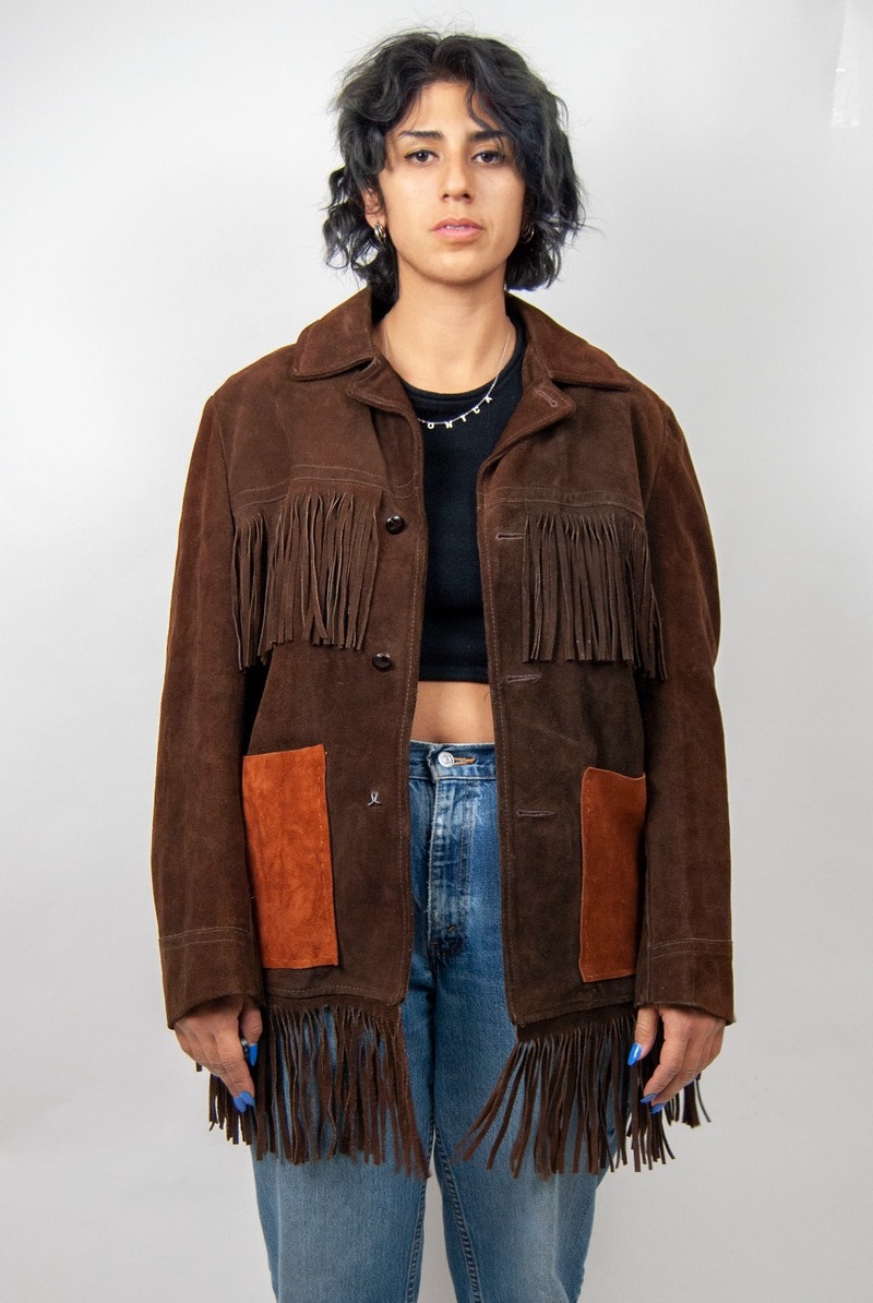 70s dark brown leather fringe jacket on Garmentory