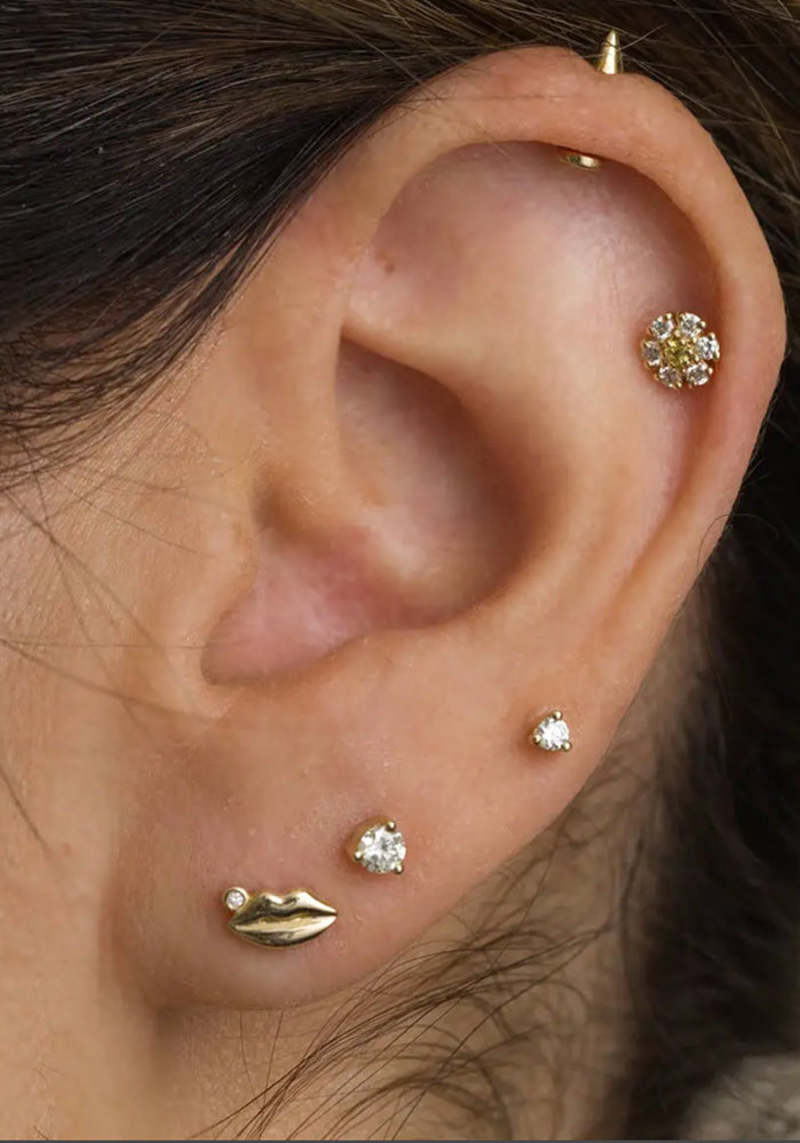 Porter Lyons 14K Yellow Gold Diamond Lip Flat Back Single Stud