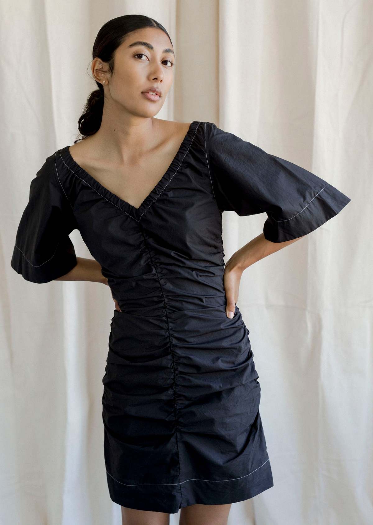 ganni ruched mini dress Ganni Ruched Mini Dress