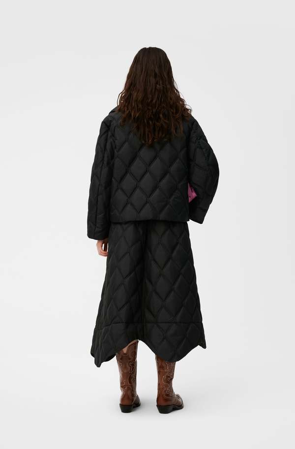 Ganni Ripstop Quilt Big Collar Jacket Black Garmentory