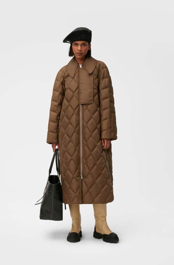 Ganni Ripstop Quilt Coat - Teak 