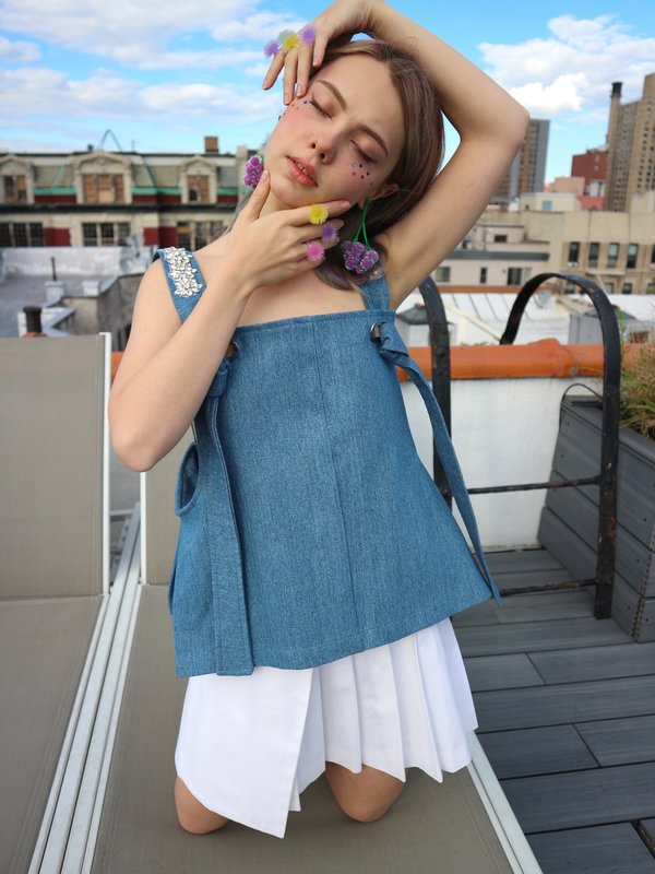 Collina Strada Rhinestone Overall Tank - Blue Denim Collina Strada Rhinestone Overall Tank - Blue Denim